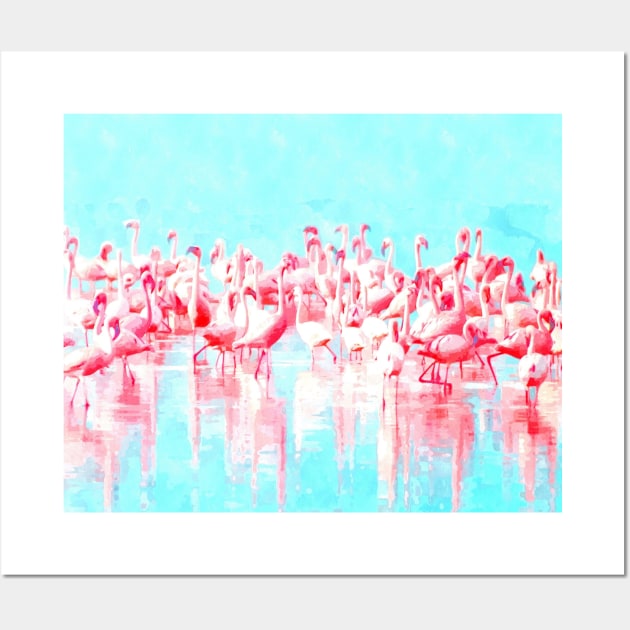 Flamingos Tropical Illustration Wall Art by Alemi